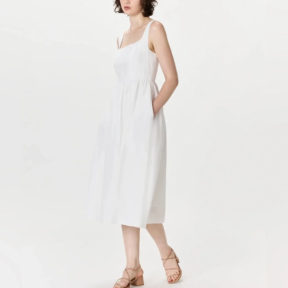 NWT! Quince | 100% European Linen Fit & Flare Midi Dress | White | M - Picture 2 of 7